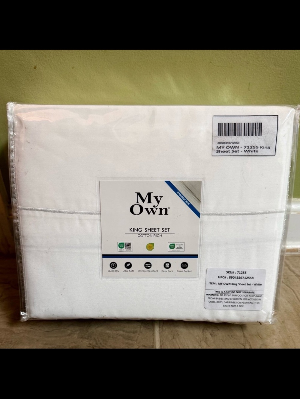 MyOwn 4 Piece Deep Pocket King Cotton Bedding Sheet Set NWT white